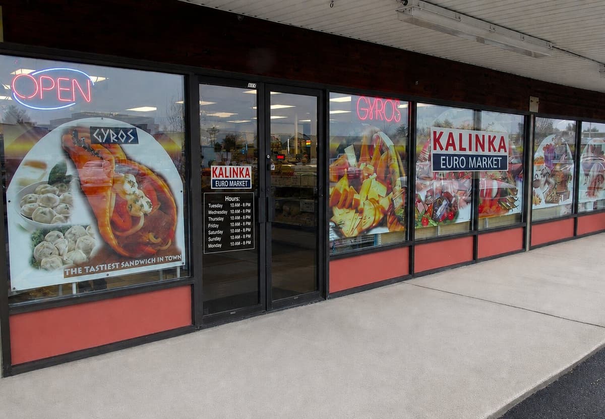 Kalinka Euro Market storefront on Main Street in Battle Ground, Washington